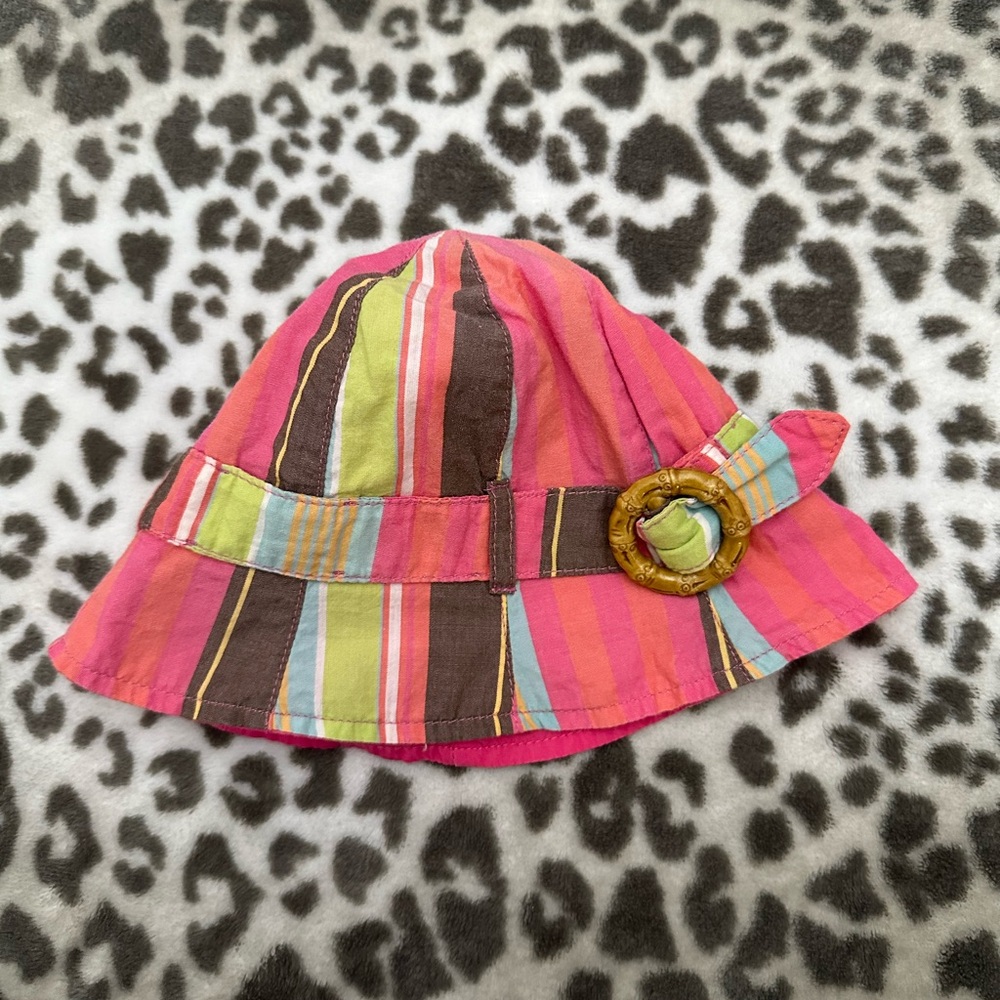 2007 Old Navy Striped Bucket Sun Hat in Pink Brown Size 6-12 months